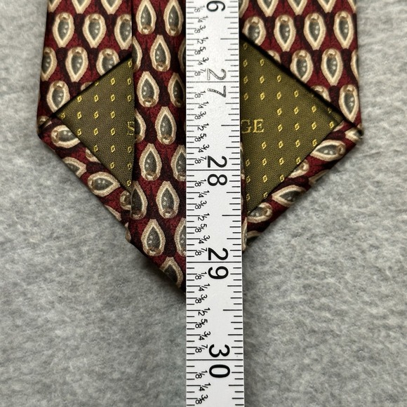 Stonehenge Necktie Red 100% Silk Geometric Green Paisley Print Handmade - Picture 5 of 8